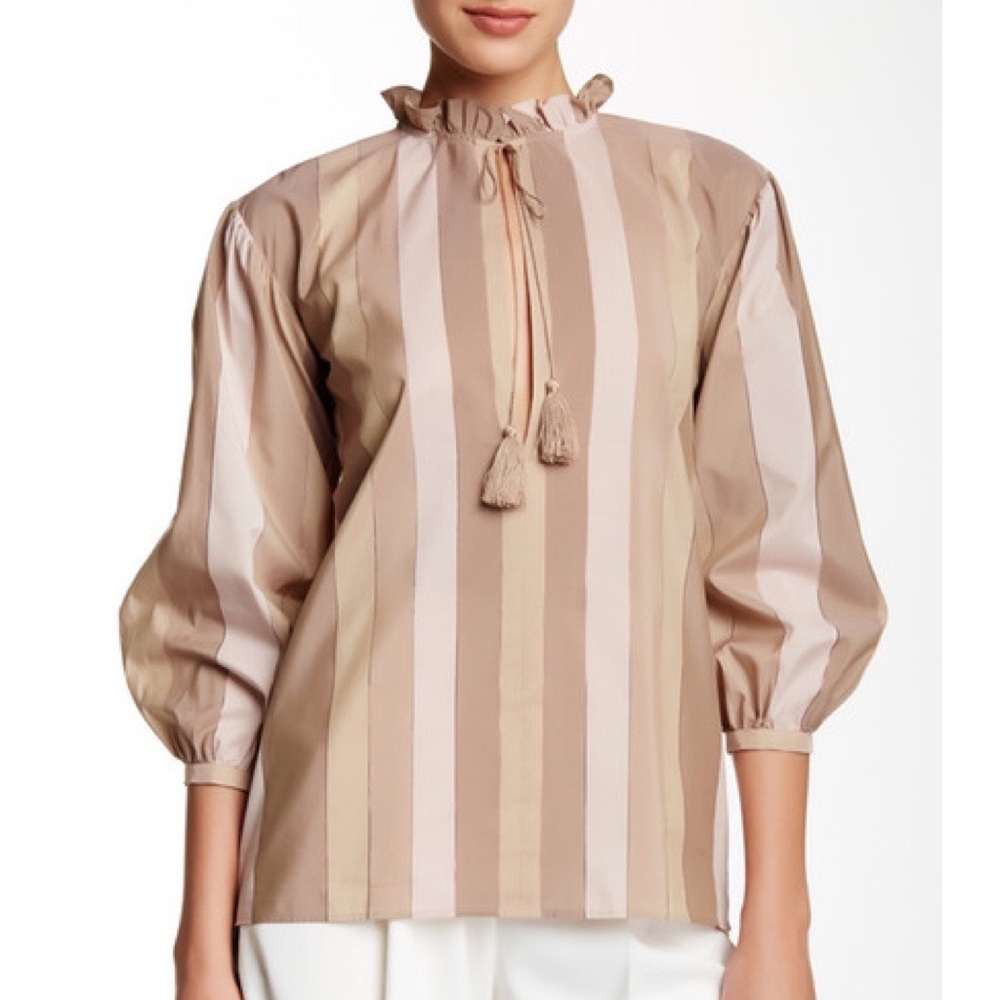 Rachel Zoe Clowncore Beige Striped Blouse with Tassels